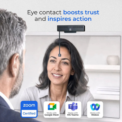 Pro 4K Eye Level Webcam With Retractable Arm For Flawless Video Calls And Live Streaming On PC And Mac, mounted on screen.