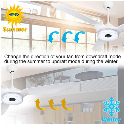 60 Inch Smart Ceiling Fan With Light And Remote Alexa Google Siri Compatible Low Profile Modern Ceiling Fan showing reversible blades for summer and winter use.