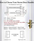 Diagram explaining the installation dimensions for Tough As Nails Brass Storm And Screen Door Handle Set with detailed measurements.
