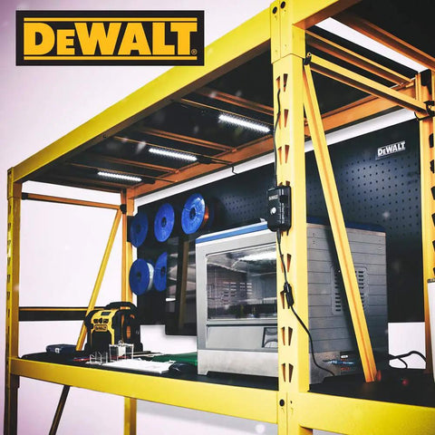 Motion Activated LED Magnetic Shelving Light Kit For Garages And Workshops on metal rack with tools and equipment
