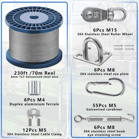 Heavy Duty 55Ft Batting Cage Netting And Cable Tension Kit For Home Backyard Baseball And Softball, includes wire rope and clamps