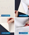 Cream White Peel And Stick Contact Paper 24 By 200 Inch Self Adhesive Wallpaper Roll showcasing waterproof, peel & stick, removable features