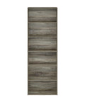 Six Tier Free Standing Closet Organizer In French Oak Finish Features Vertical Storage Profile with six flat shelves.