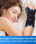 Woman sleeping with Carpal Tunnel Wrist Brace With Thumb Stabilizer For Night Support And All Day Comfort, Left Hand Medium.