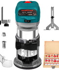 Beefy 6.5 Amp 1.25 HP Palm Router For Woodworking With 6 Variable Speeds Fixed Base And Quick Depth Adjust Includes 12 Bits