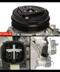 Heavy Duty AC Climate Control Compressor Assembly With Four Groove Pulley And Prefilled Oil For 2013 To 2019 Ford Explorer And Police Interceptor close-up of pulley and connector details.