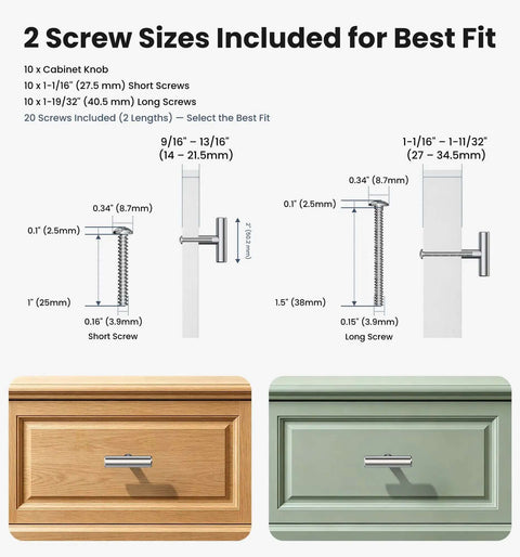10 Pack 2 Inch Brushed Nickel Stainless Steel Cabinet Knobs T Bar Pulls For Cabinets And Drawers with screw size details