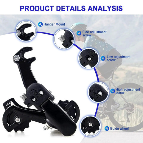 Diagram of Beefed Up Rear Derailleur RD TZ31 A 6 7 Speed Hanger Mount Suspension showing components and adjustment screws.