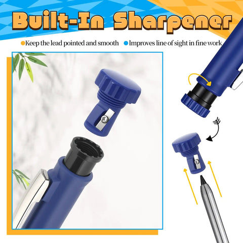 Built-in sharpener for Tough As Nails Carpenter Pencil Set With Built In Sharpener And Extended Needle Nose Tip For Hard To Reach Spots And Deep Hole Making 6 Pack Job Site Essential Woodworking Gear.