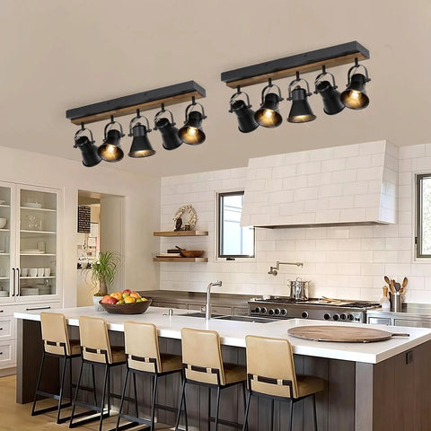 Five Light Adjustable Track Lighting Fixture In Industrial Black for ceiling mount in modern kitchen