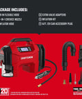 Plug And Play Three In One Portable Air Compressor Tire Inflator And Car Vacuum With Knockout 160 Psi Pressure And Quick Blast 20k Rpm Blower Setup showing included tools and accessories.