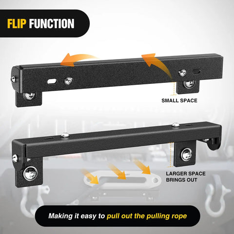 Universal Flip Up License Plate Frame For 10 Inch Hawse Fairlead Mount Fits Most Off Road Vehicles And Pickup Trucks Compatible With Jeep Ford Dodge Chevy GMC Nissan Toyota Ram And More Built Tough With Aluminum Construction, flip function