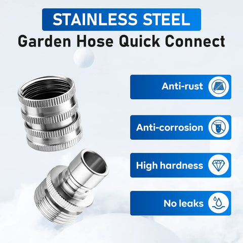 Must Have Heavy Duty Quick Connect Hose Fittings Three Quarter Inch GHT Garden Hose Set Stainless Steel Water Fittings Two Pack