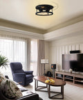 Living room with Four Pack Dope Black Farmhouse Flush Mount Ceiling Lights With Two Light Rustic Industrial Ceiling Fixtures.