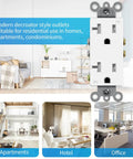 Heavy Duty Decorator Receptacle Outlet 20 Amp 125 Volt Tamper Resistant Grounding UL Listed White 50 Pack Standard Wall Electrical Outlet for Home Renovations in a modern living room with example settings like apartments, hotels, and offices.