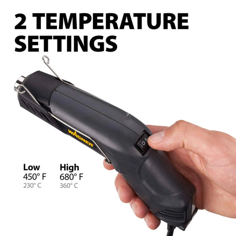 Person holding the All In One Dual Temperature Electric Heat Gun Kit HT400 680F And 450F for wire repair and DIY projects.