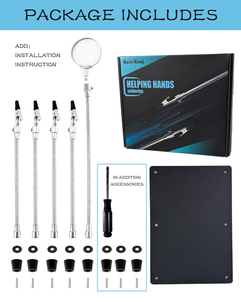 Helping Hands Soldering Station With Magnifying Glass 2.5X, 4 flexible arms, PCB holder, accessory kit, box