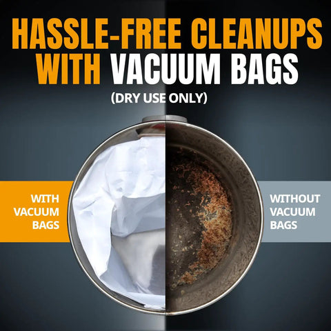 Comparison of vacuum interior with and without Replacement Fleece Filter Bags For DeWalt Dust Extractors Self Cleaning 5 Pack.