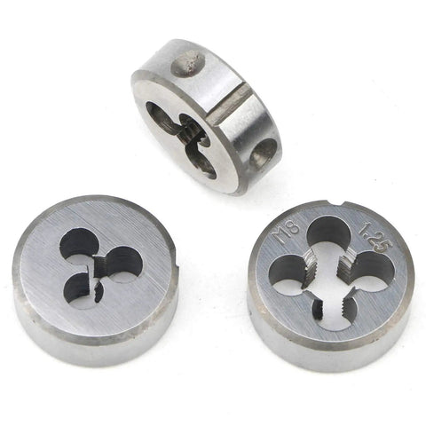 Circular dies from Metric Die Wrench Set With T Handle For Tight Spaces, Circular Dies M3 To M12 Including M8 x 1.25, Pack Of 8, Durable Alloy Steel.