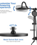 9 Inch Rainfall Shower Head And Handheld Combo System With Slide Bar In Matte Black, featuring metal swivel ball joint and diverter.