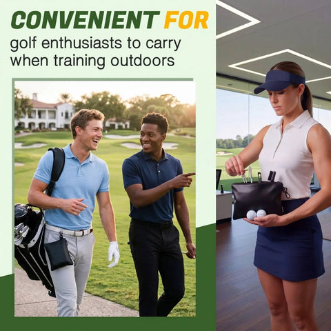 Golfers with Valuables Golf Pouch Set Two Pack PU Leather Tee Bags With Waterproof Zippers And Velvet Lining on course