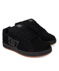Gaveler Black Gum Skate Shoes Size 11 for Men with durable upper and pill pattern outsole, angled side view