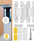 6 Inch Hidden Door Hinges Concealed Invisible Joint Hardware For Seamless Closets And Room Dividers with installation screws and tools.