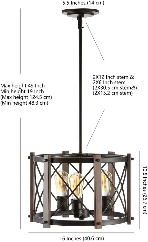 Oil Rubbed Bronze 30 Inch 5 Light Farmhouse Drum Pendant Light With Dimmable LED Bulbs Included, Industrial Chandelier