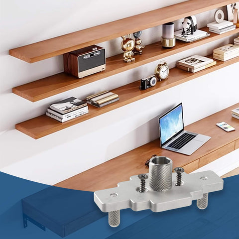Self Centering Floating Shelf Dowel Jig Kit With Half Inch By Nine Inch Drill Bit For Hidden Bracket Install includes guides
