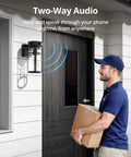 2K HD Outdoor Lantern Camera with Wi Fi, Wall Light Cam featuring two-way talk by a doorway with delivery person