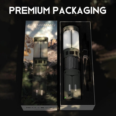 Telescoping Camping Light With Stand, Powerhouse 12000mAh Rechargeable Lantern, premium packaging with collapsible design.