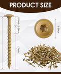 Massive 200 Pcs Lag Screws Set For Exterior Wood Construction Size 14 By 3 Inch With Torx Star Drive, top and side view.