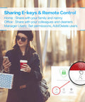 Person with coffee next to smart door lock interface, Smart Door Lock Handle With Fingerprint Biometric Security For Bedroom Home And Office Use