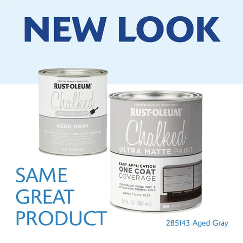 Chalked All In One Ultra Matte Paint In Aged Gray, One Coat Coverage, shown in new packaging, 30 oz size