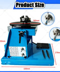 Compact Rotary Welding Positioner Turntable Workhorse with 10kg Load, dimensions and control switches visible