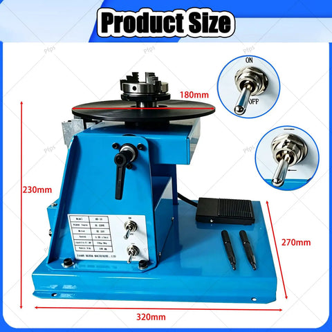 Solid Rotary Welding Positioner Workhorse with 180mm diameter turntable, 230mm height, foot pedal for easy control.
