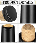 100 Pack Black Wine Bottle Sealers With Solid Airtight Plastic Cork Tops And Quick Squeeze Grip Caps featured in multiple angles.