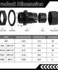 Diagram of All In One Heavy Duty 72 Piece Cable Glands Kit with PG sizes and dimensions.