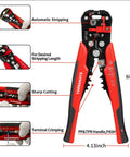 3 In 1 Auto Wire Stripping Tool With Self Adjusting Mechanism Crimping And Cutting For 10 To 24 AWG 8 Inch red and black tool
