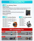 Compatibility chart for Must Have 3 In 1 Wireless Charging Station For Galaxy Watch, Buds, and Galaxy Phones.