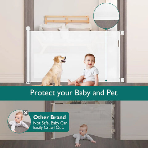 Retractable Baby Gate For Stairs And Doorways, Extra Wide Mesh Safety Gate For Kids And Pets, 33 Inches Tall, Extends To 55 Inches Wide
