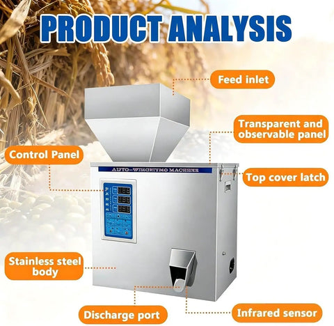 Heavy Duty Automatic Powder Filling Machine 1 To 500 Grams Zero Point Two Gram Accuracy Three Speed Settings stainless steel control panel.