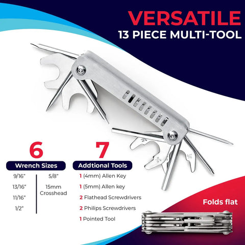 Save A Dive Scuba Repair Kit For Divers All In One Gear Maintenance Set With 60 O Rings Multi Tool Spare Parts And Waterproof Case Nitrox Compatible Assembled In USA showing 13-piece multi-tool with wrenches.