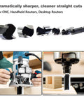 Pro Grade Six Piece Straight Router Bit Set With One Quarter Inch Shank Carbide Tipped Two Flute Bits For Woodworking