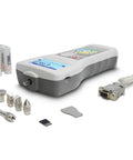 Pro Grade Digital Force Gauge With 2 Lb Capacity And 0.0005 Lb Resolution For Tension Or Compression, Built In MicroSD Card, USB And RS232 Interfaces, Peak And Multi Peak Detection, Backlit LCD With Auto Rotate Display. force gauge with accessories