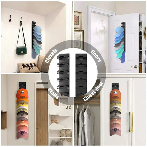 Top Tier Adhesive Hat Organizer Two Pack For Baseball Caps Wall Mount Rack Strong Grip Holds Up To Twenty Hats One Per Layer Keeps Your Cap Stash Fresh For Closet Door Or Shelf Black