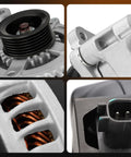 Close-up of drop-in alternator components for Jeep Wrangler 2012-2018 V6 3.6L 160A CCW 6 Groove Pulley Replacement