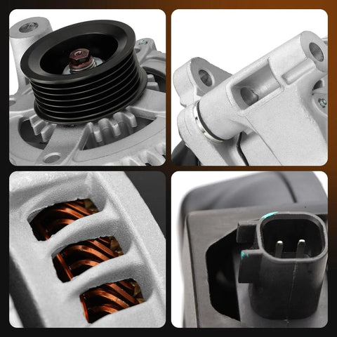 Close-up of drop-in alternator components for Jeep Wrangler 2012-2018 V6 3.6L 160A CCW 6 Groove Pulley Replacement