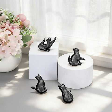 Four Pose Cat Cast Iron Drawer Knobs For Dresser Cabinet Wardrobe And Bookcase Vintage Kitty Pull Handles, black cast iron
