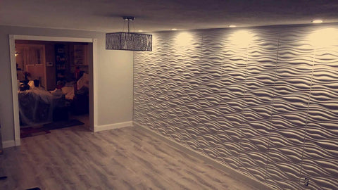 Textured 3D PVC Wave Wall Panels Matte White 19.7 Inch Square Tiles 12 Pack for living room backdrop